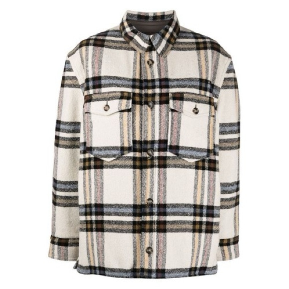 Stylish Plaid Shirt Jacket in Cream and Black - Picture 4 of 4